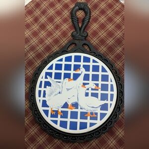 Cottagecore Cast Iron & Tile Trivet Geese MCM Country Farmhouse  Mid-State Tile